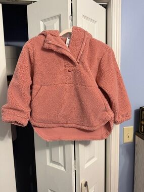 Nike Kids Coral Pink Sherpa Pullover Hoodie